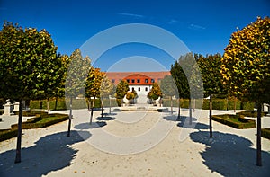 The green garden of the Bratislava Castle with neatly trimmed trees