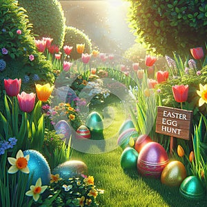 Easter Egg Hunt in a Garden