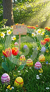Easter Egg Hunt in a Garden