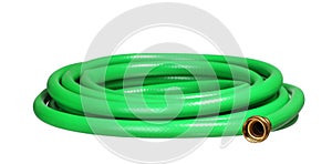 Green garden hosepipe isolated on white