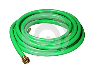 Green garden hosepipe isolated on white