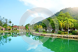 Green garden with lake. Klong Prao, Koh Chang