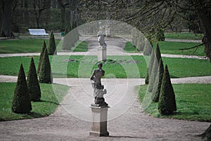 The green garden of the palace in Rogalin, Poland