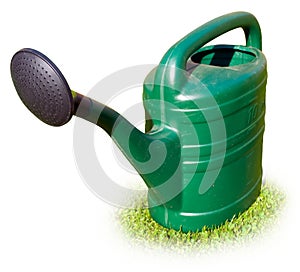 Green garden watering can