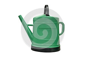 Green garden watering can isolated on white background