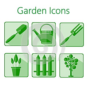 Green gardening icons set over a white background