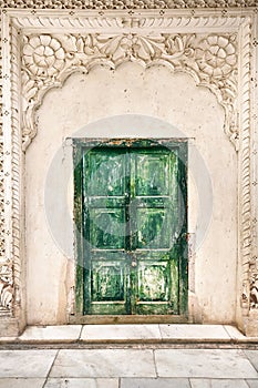 Green gate in Indian Palace in Jodhpur
