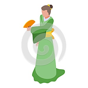 Green geisha icon isometric vector. Art female