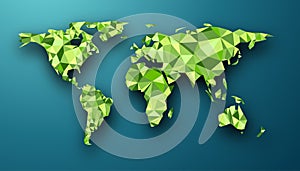Green geometric abstract world map.