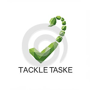 Green geometric logo resembling a stylized checkmark with an angular, twisting tail