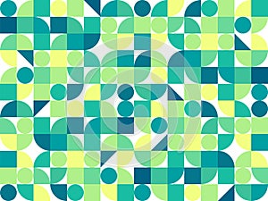 Green geometric pattern with simple shapes and figures. Abstract vector background design for web banner, business