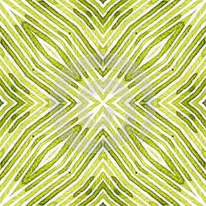 Green Geometric Watercolor. Decent Seamless Pattern. Hand Drawn Stripes. Brush Texture. Wonderful Ch