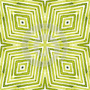 Green Geometric Watercolor. Decent Seamless Pattern. Hand Drawn Stripes. Brush Texture. Worthy Chevr