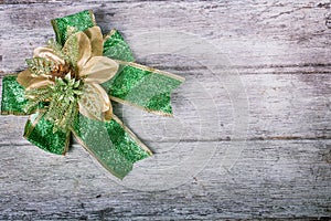 Green gift bow. Ribbon