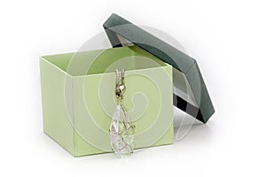 Green gift box with diamond necklace