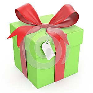 Green gift box with a price tag