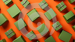 Green Gift Boxes on Orange.AI generated image