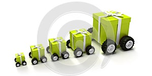Zelený darčekové škatuľky konvoj 
