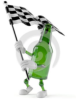 Green glass bottle character waving race flag