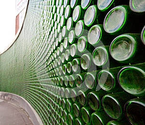 Green glass bottle wall