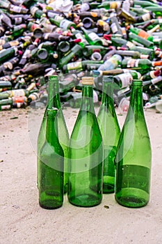 Green glass bottles recycling yard