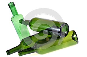 Green glass bottles on a white background photo