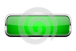 Green glass button. Shiny rectangle 3d web icon