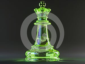 A green glass chess piece on a black background