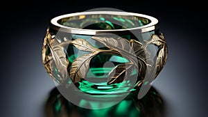 Green Glass Cup With Gold Leaf Carving - Exquisite Craftsmanship photo