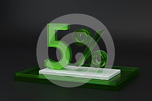 Green Glass five percent or 5 in black studio background