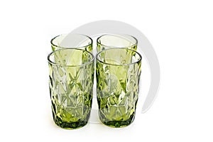 green glass glasses for drinks. set of tableware