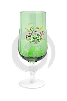 Green glass goblet