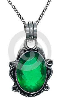 Green Glass Silver Pendant Necklace