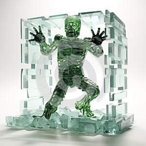 Green Glass Skeleton: Voxel Art Frozen In Dynamic Pose photo
