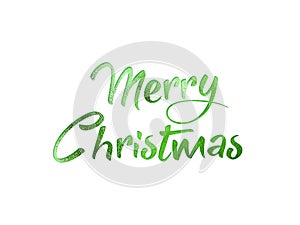 Green glitter isolated hand writing word MERRY CHRISTMAS