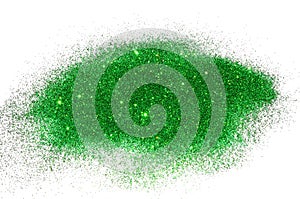 Green glitter sparkle on white background with place for your text