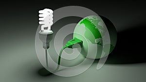 Green globe connected to an energy saving bulb