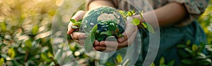 Green Globe in Hands: Woman Celebrating World Environment Day with Sustainable Earth - NASA Image