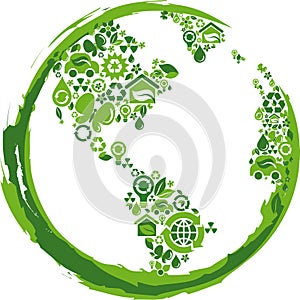 Green globe with many environmental icons photo