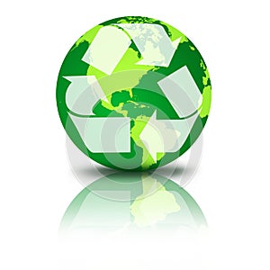 Green globe with recycle symbol
