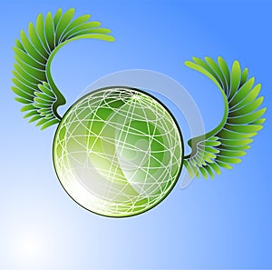 Green Globe with Wings