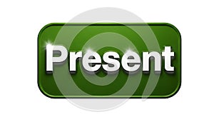 Green glossy button with the word present glowing effect