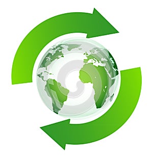 Green glossy globe recycle