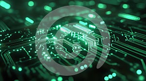 Green glowing circuit board symbolizing technology and data processing