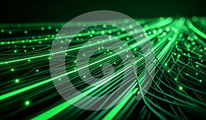Green glowing data cables transferring information background