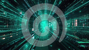 Futuristic digital data tunnel connecting cyberspace network