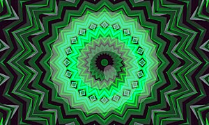 A green glowing floral kaleidoscope pattern background