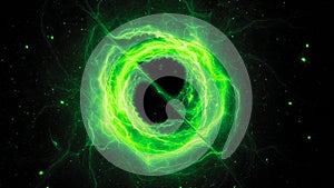 Green glowing forming of accretion disk with force field photo