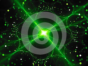 Green glowing futuristic quantum processor