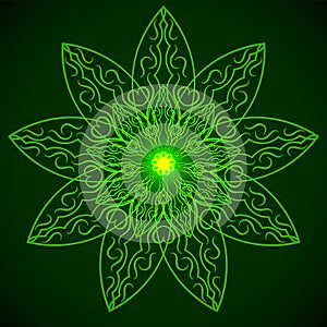 Green glowing mandala in the form of a lotus